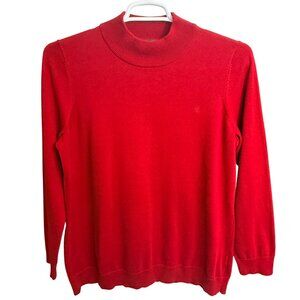 LAUREN Ralph Lauren Sweater Womens 1X Red Cotton Mock Neck Crest Logo Knit